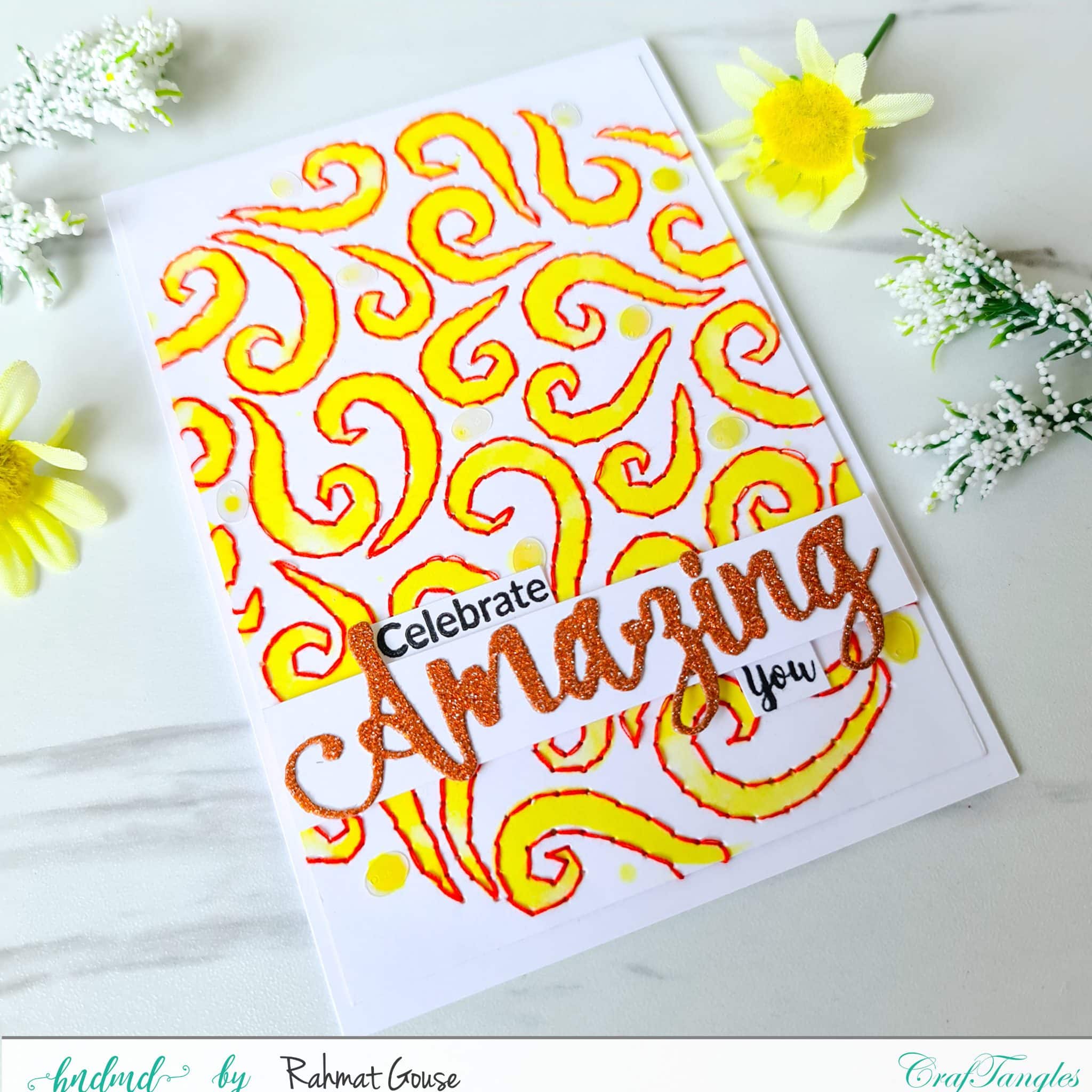 Sewing and stencil - 3 creative cards 7 3rd card