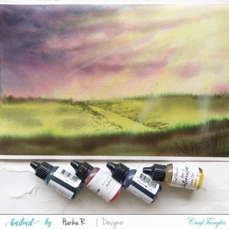 Beautiful sun shining on watercolored field 1