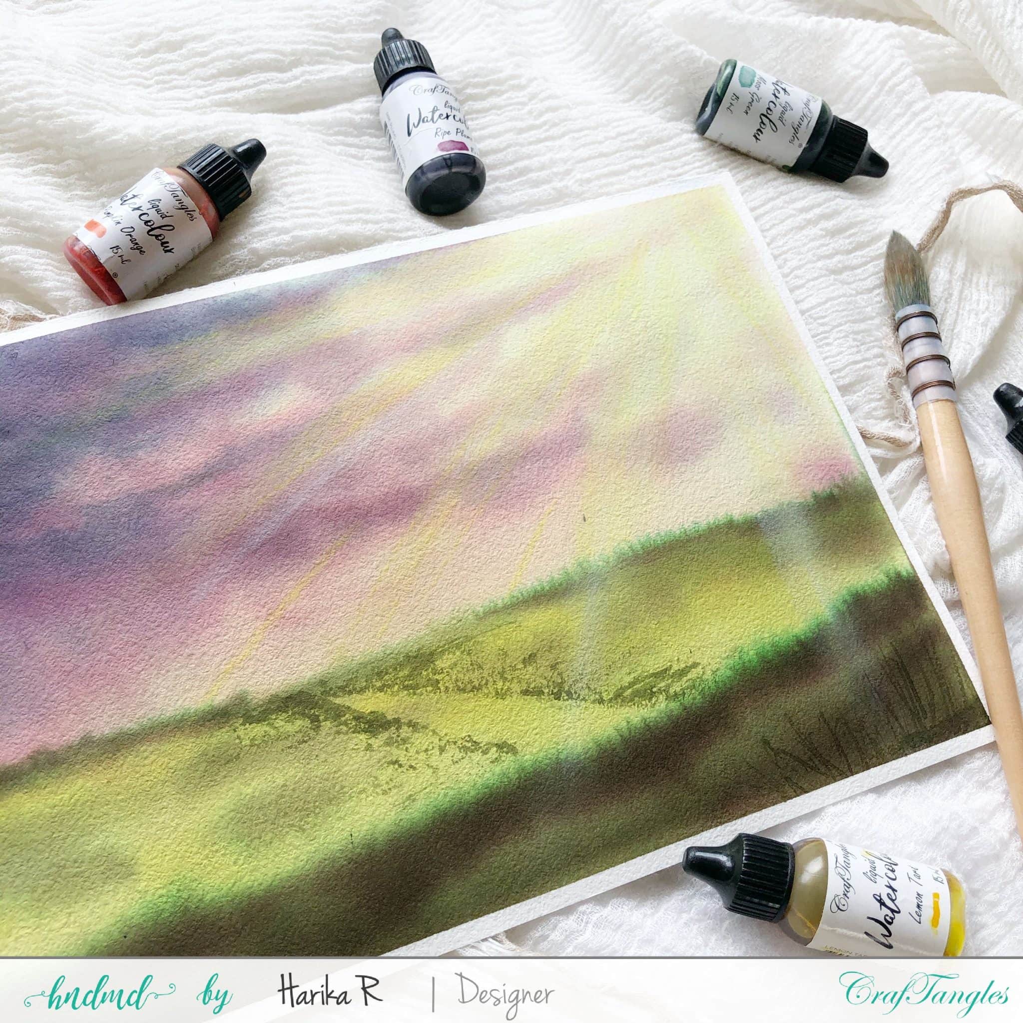 Beautiful sun shining on watercolored field 2