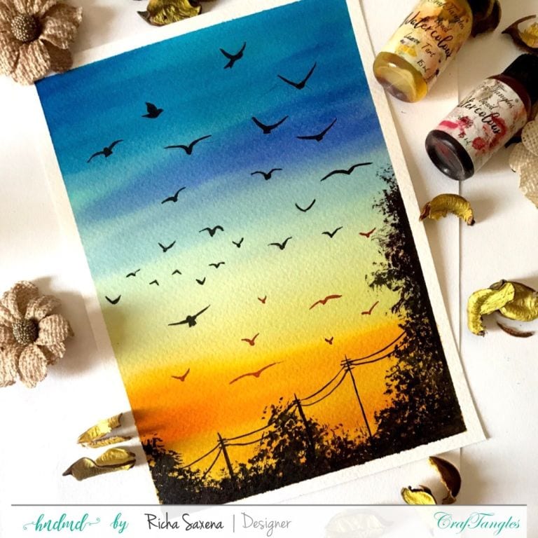 A Beautiful Watercolor evening sky 2 watercolor