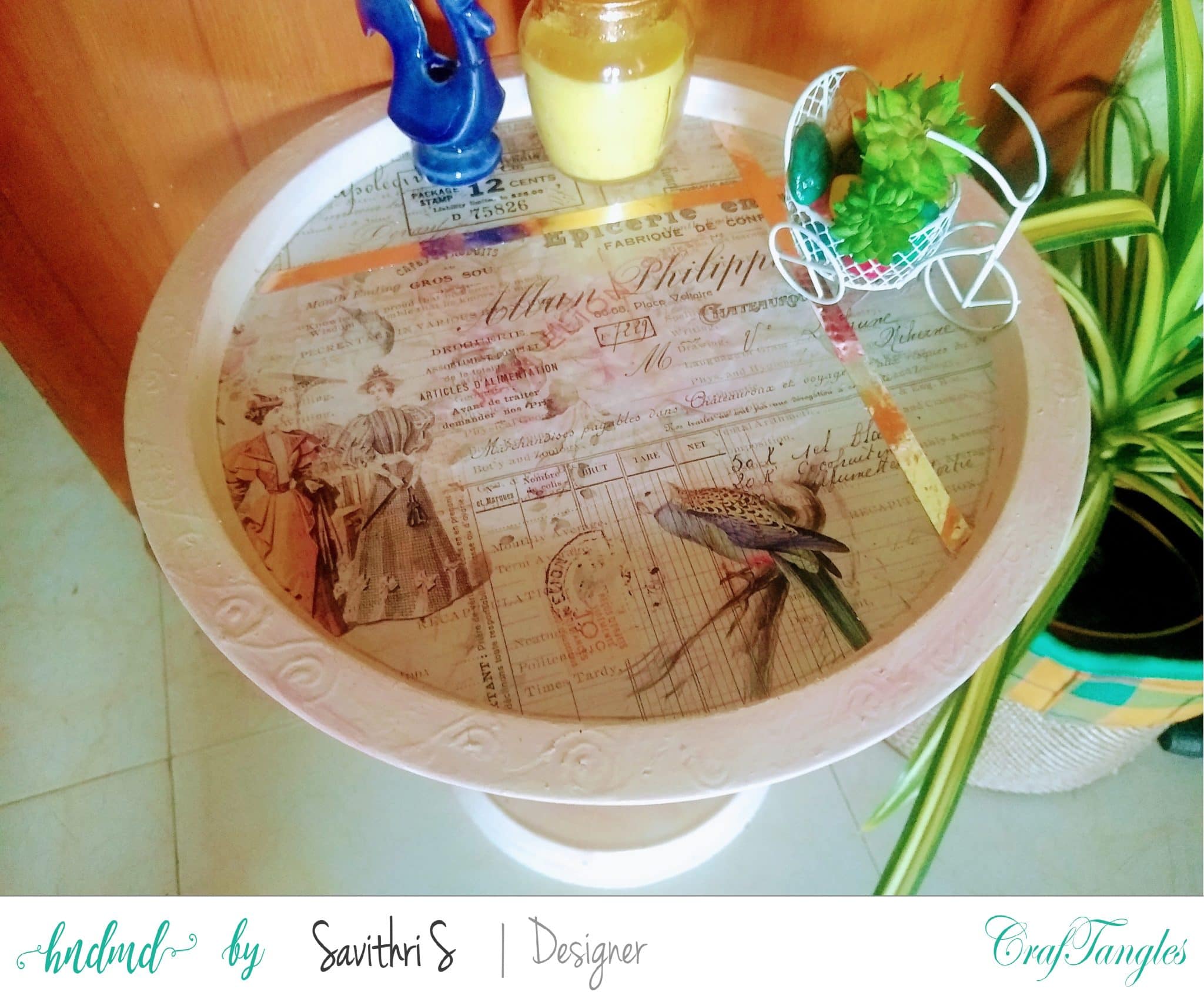 Shabby Chic Treasure - Decoupage Tole Tray Table 3 decoupage