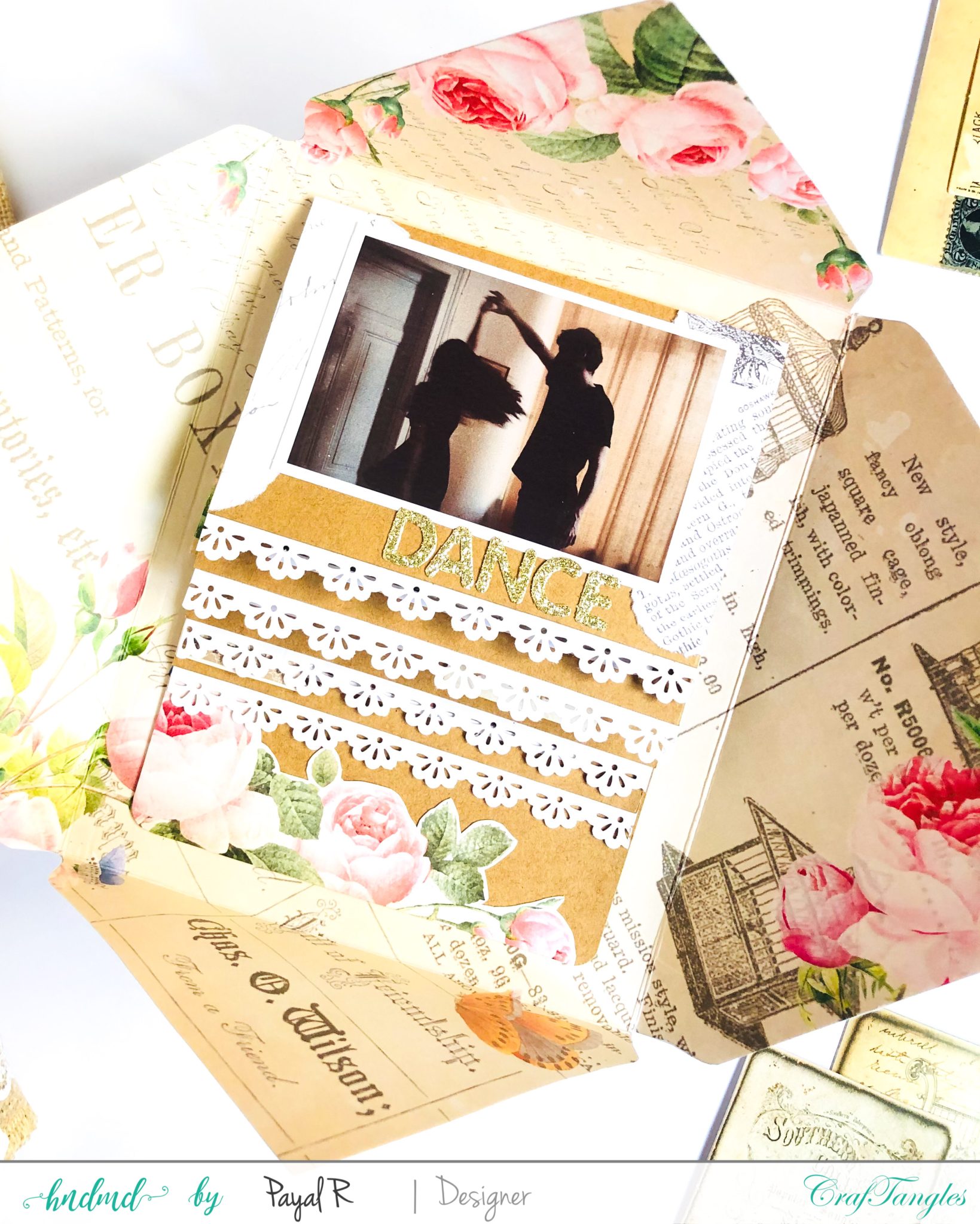 Vintage Waterfall Card with Envelope using Rosette Collection 4 Vintage Waterfall Card with Envelope using Rosette Collection 2