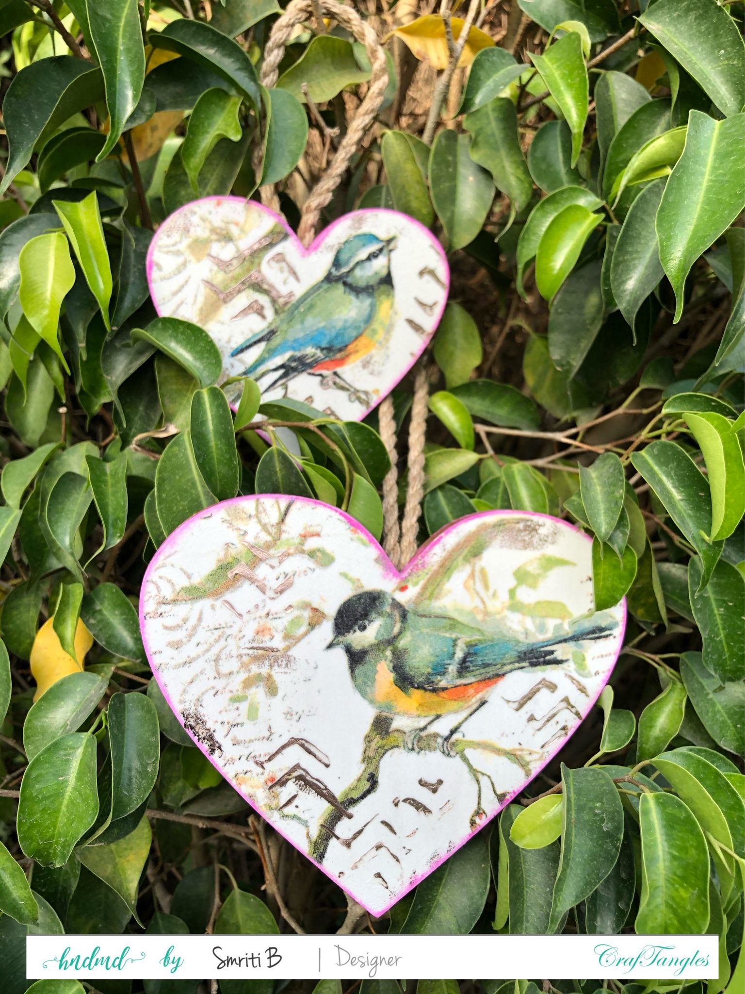 Cute Decoupage Hanging Hearts With Birds 2 Cute Decoupage Hanging Hearts With Birds 2