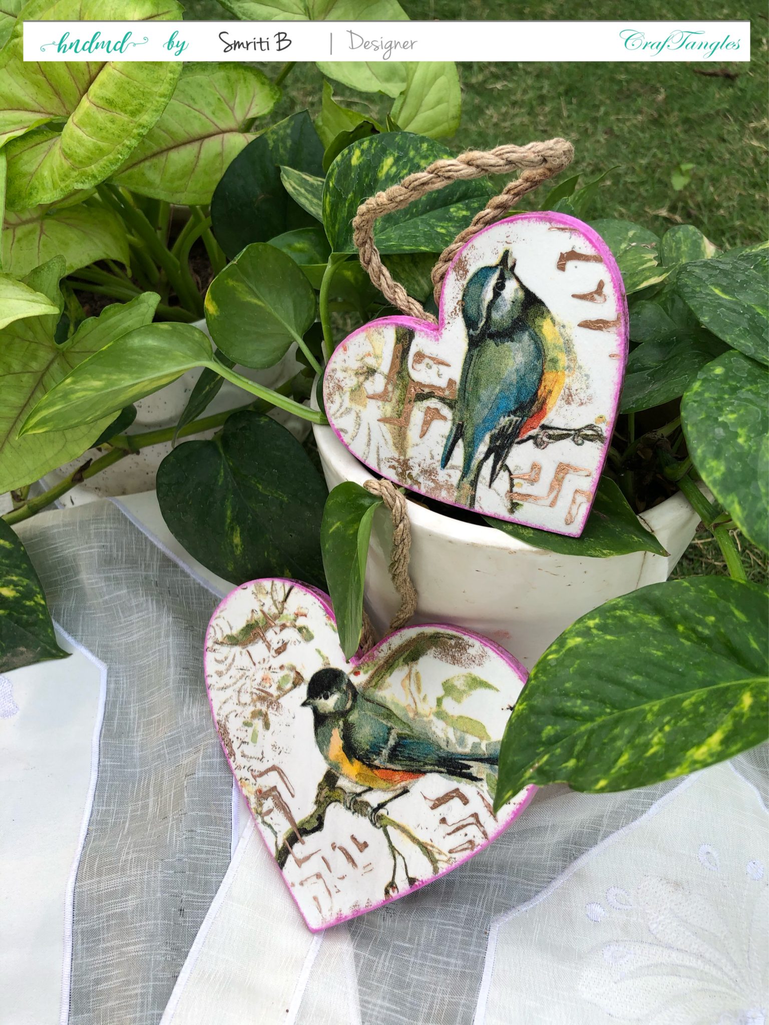 Cute Decoupage Hanging Hearts With Birds 4 Cute Decoupage Hanging Hearts With Birds 3