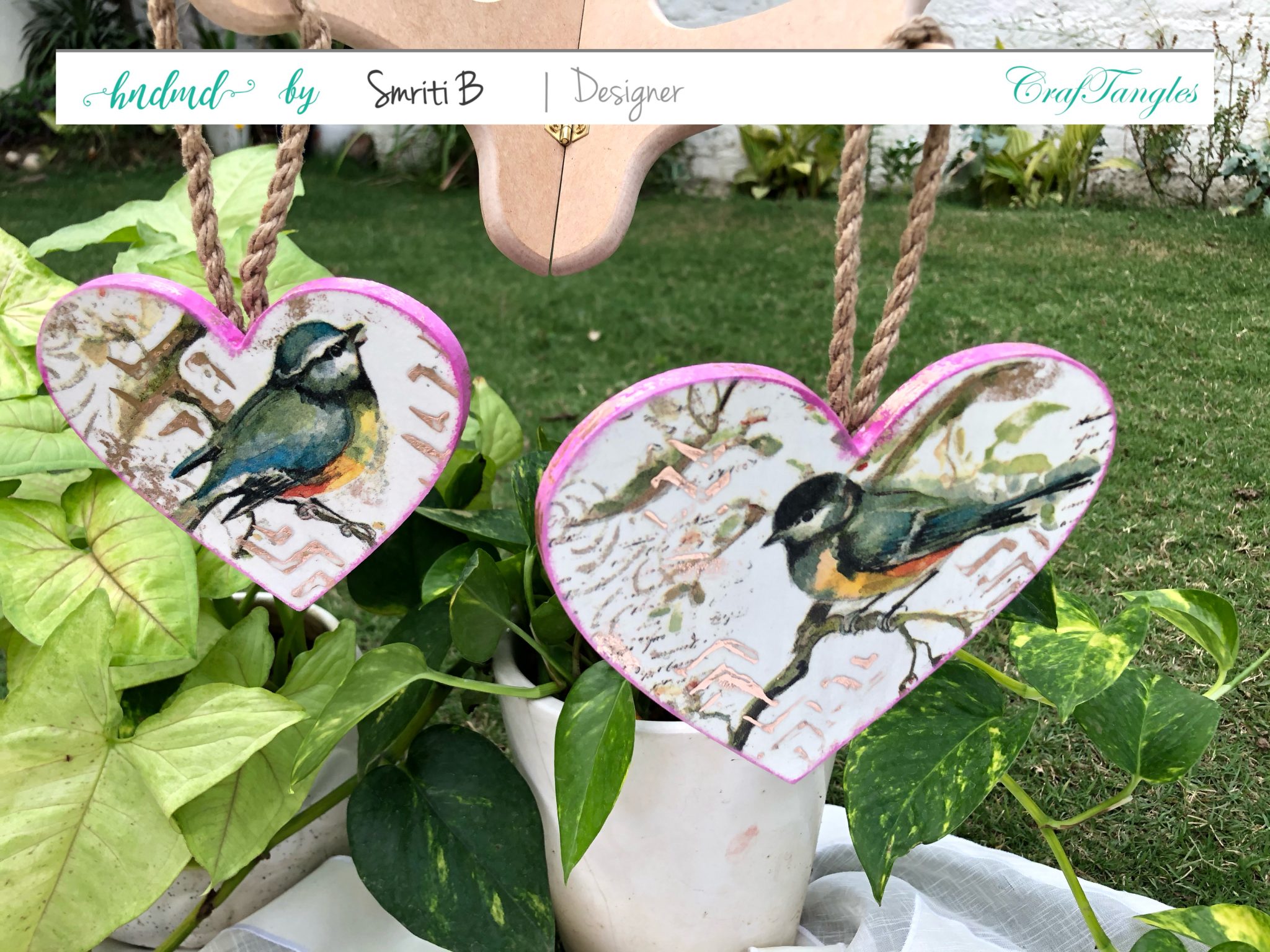 Cute Decoupage Hanging Hearts With Birds 3 Decoupage hanging hearts