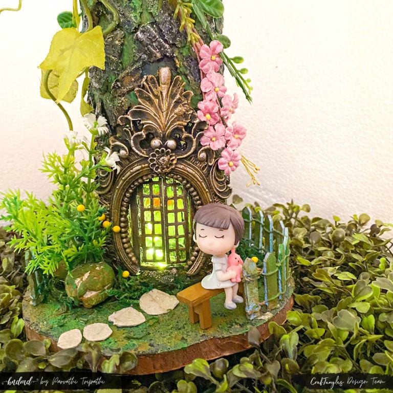 How to use Patina Effect Paste for Beginners - Mixed Media Altered Bottle 1 Funky Fairy house using Moss Effect Paste – Mixed Media Altered Bottle 2