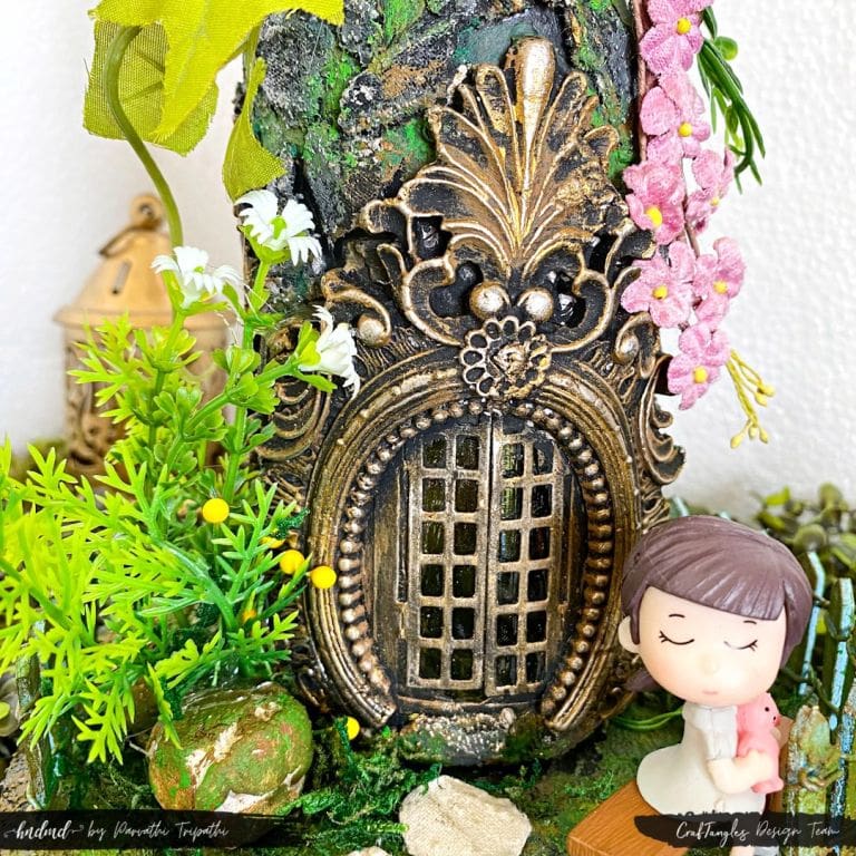 How to use Patina Effect Paste for Beginners - Mixed Media Altered Bottle 2 Funky Fairy house using Moss Effect Paste – Mixed Media Altered Bottle 3
