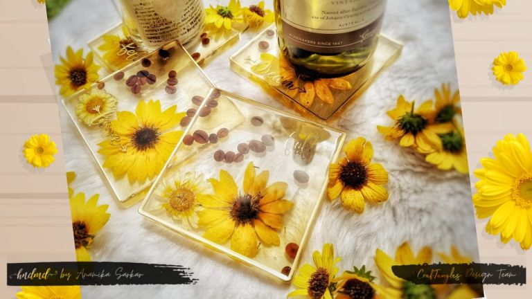 Beautiful Resin ‘Sunflower Coaster’ Set 1 sunflower coaster