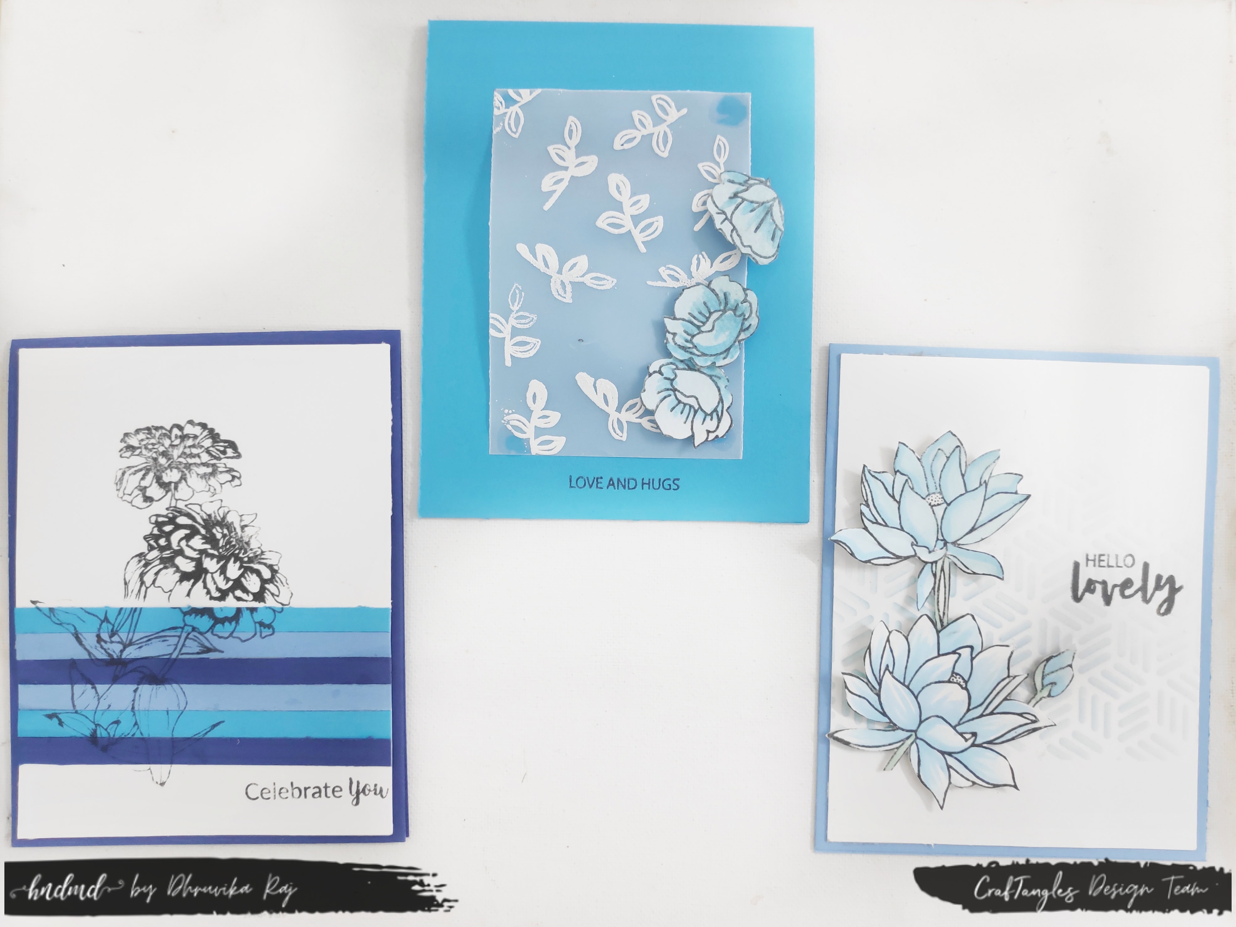 Beautiful 3 Floral Blue Monochrome Cards 2