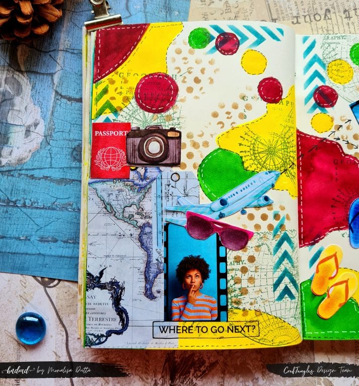 Beautiful Travel theme Journal Spread tutorial 2 travel theme