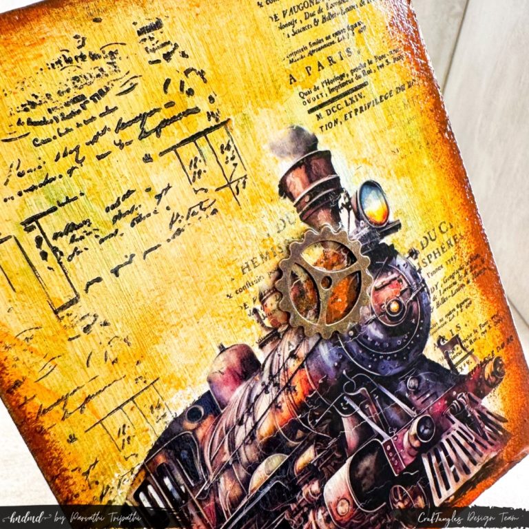 Steampunk style Mixed media Pen-stand ft transfer sheets & Liquid Acrylics 6