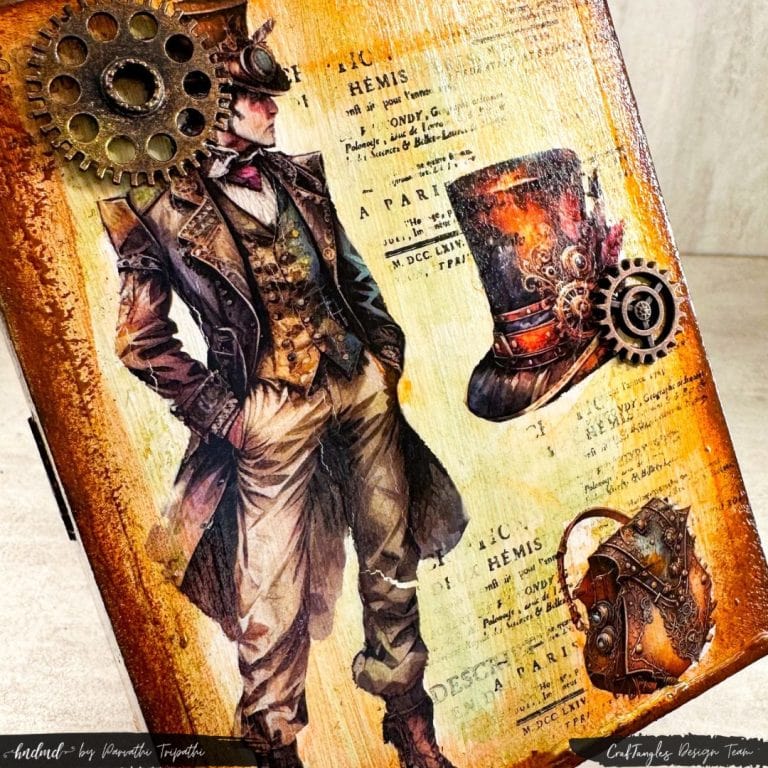 Steampunk style Mixed media Pen-stand ft transfer sheets & Liquid Acrylics 4