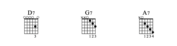 12 Bar Blues Chords in Open D tuning 