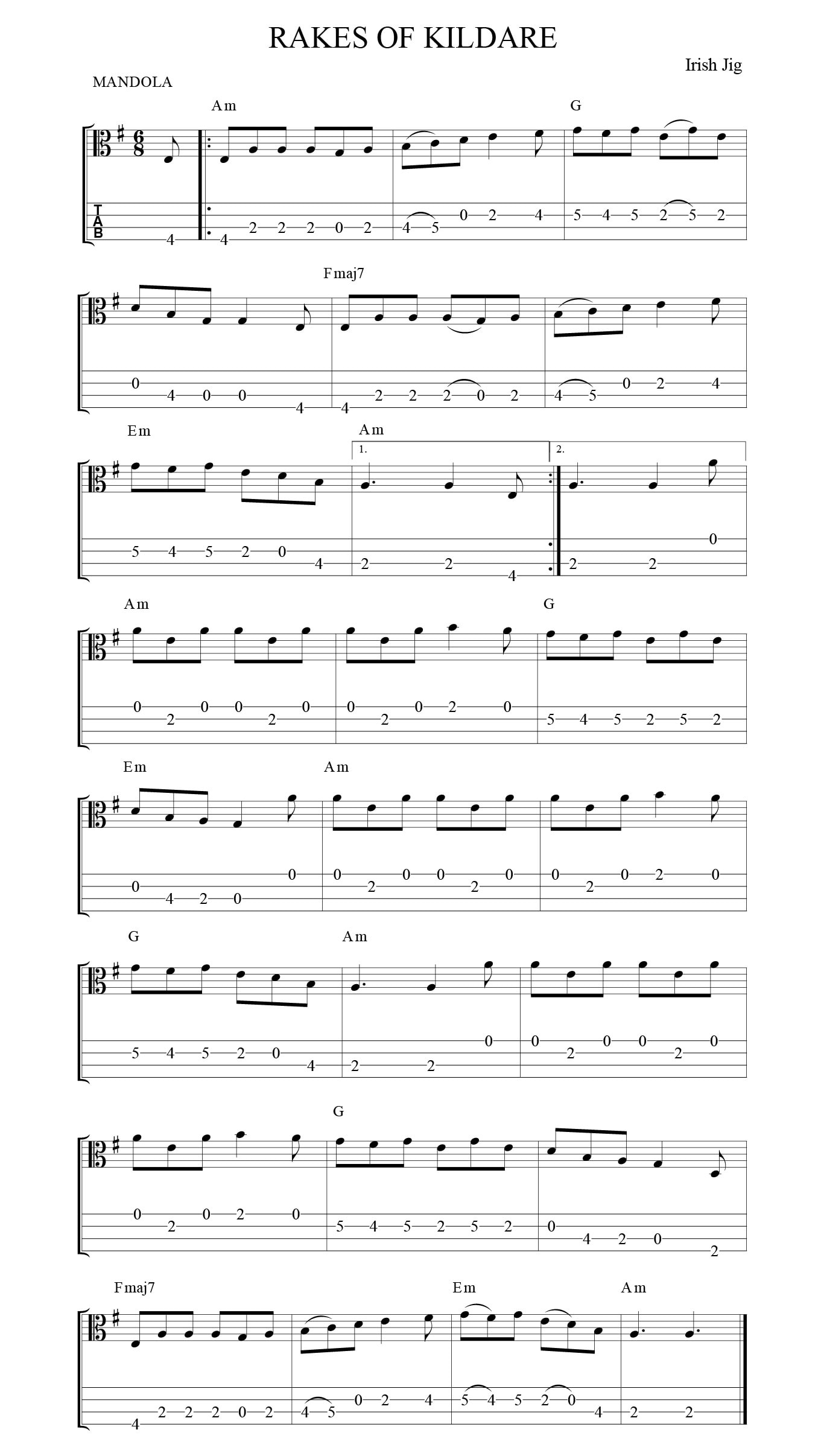 Mandola rakes of Kildare Tab Alto Clef