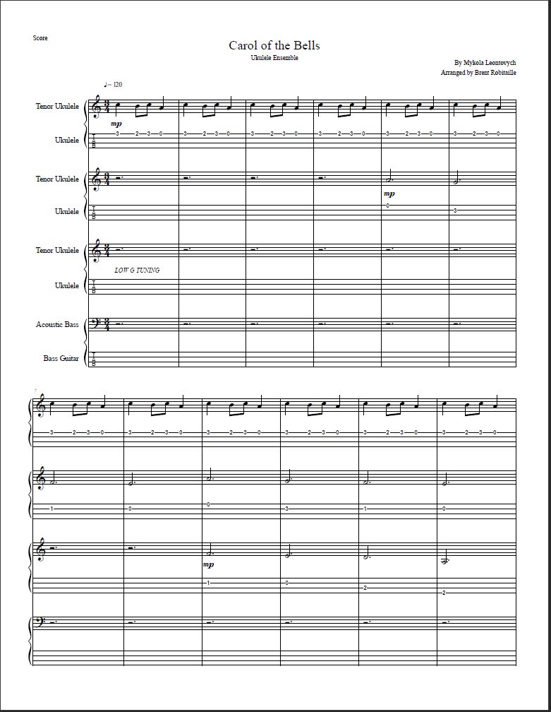 Carol of the bells - Uke Group Score
