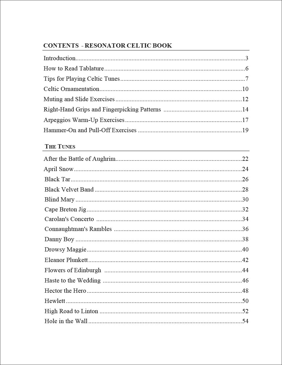 Resonator Celtic Guitar Book - Contents 1