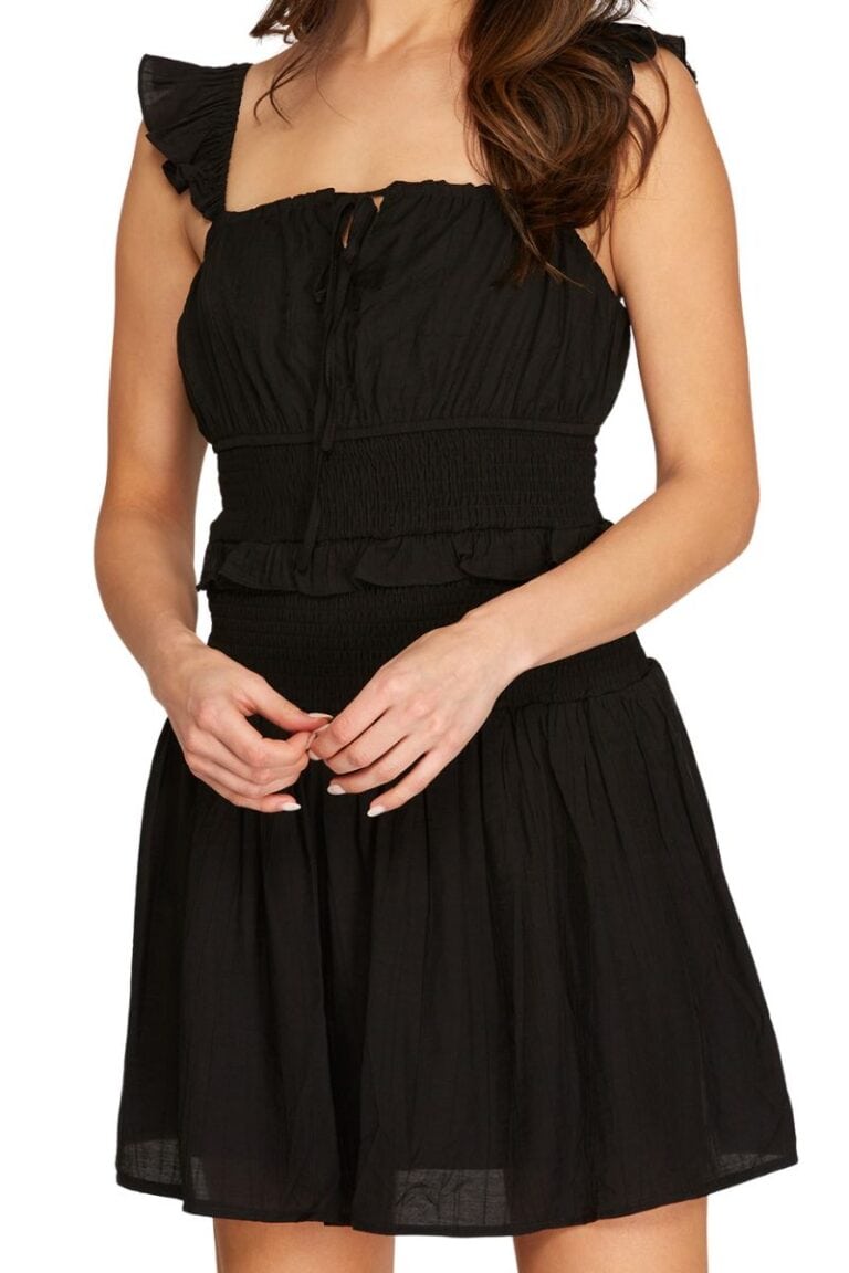 ruffle sleeveless dress in black