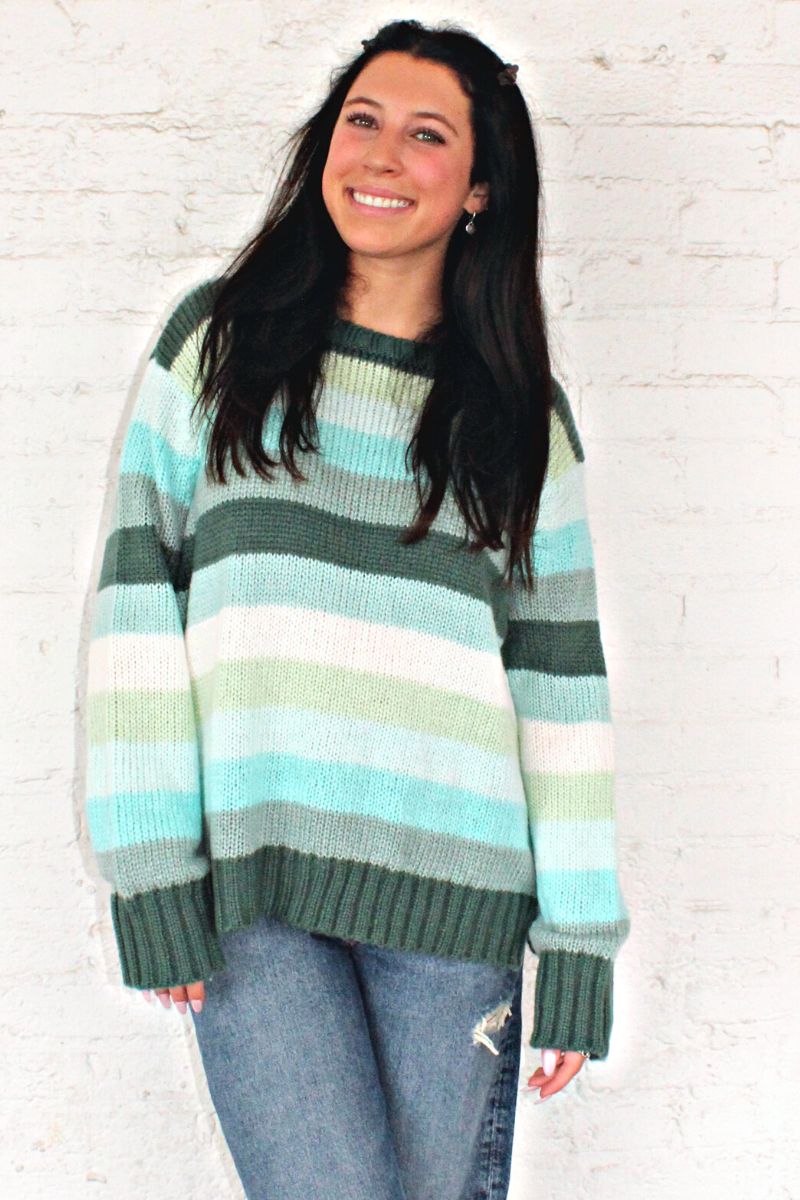 wooden ships autumn stripe crew in juniper stripe