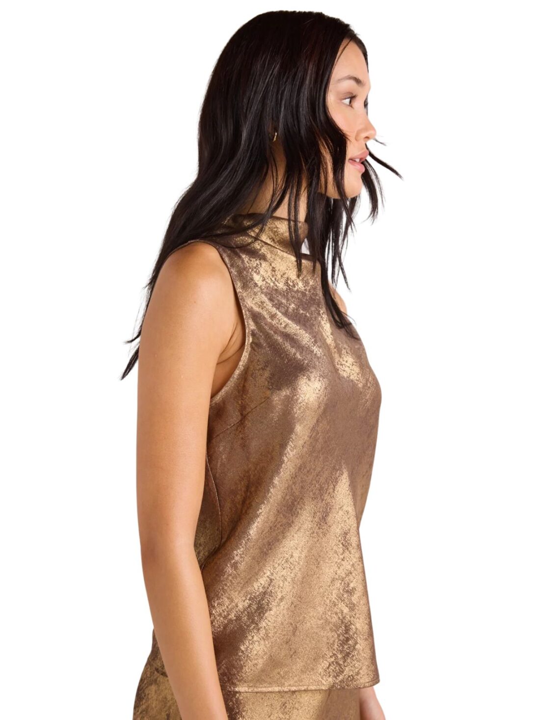 bella dahl cowl neck in gold metallic