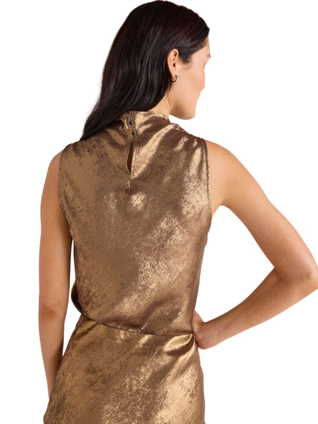 bella dahl cowl neck in gold metallic