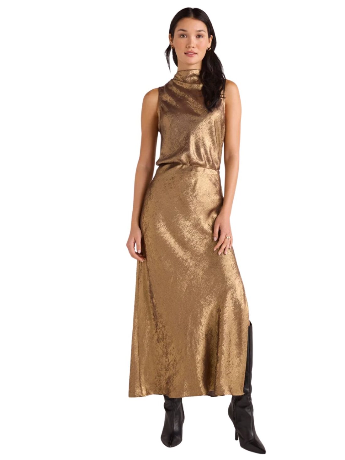 bella dahl cowl neck in gold metallic