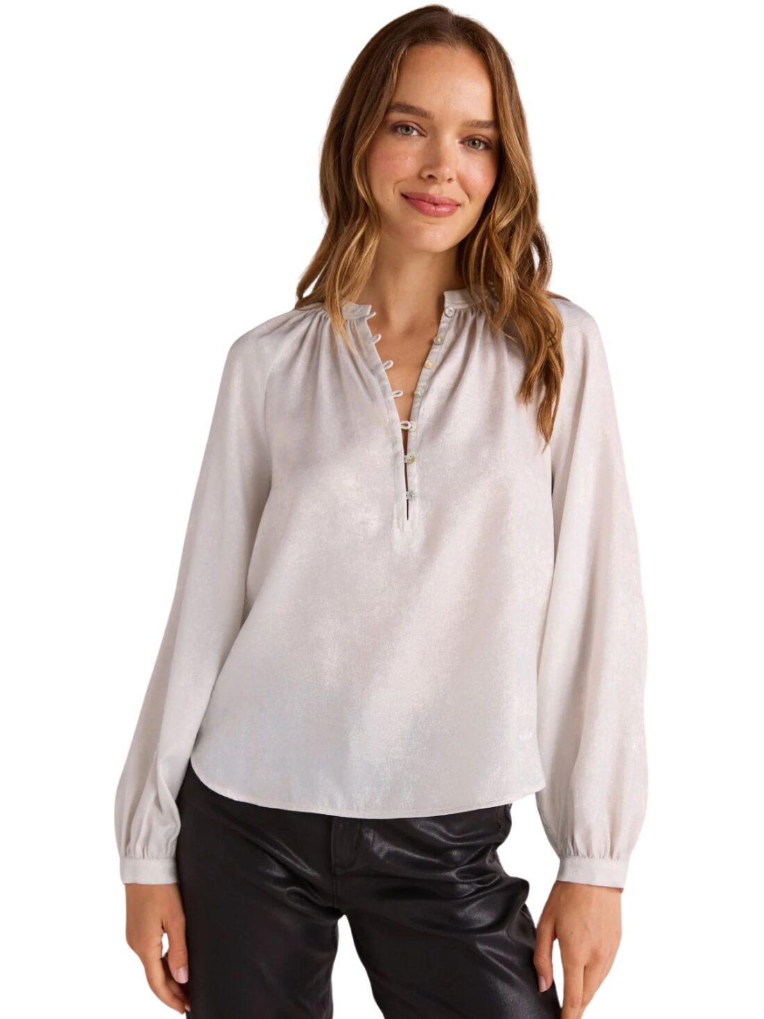 bella dahl metallic opal raglan sleeve blouse