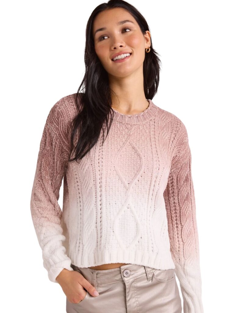 bella dahl ombre dye cable crew sweater in mocha