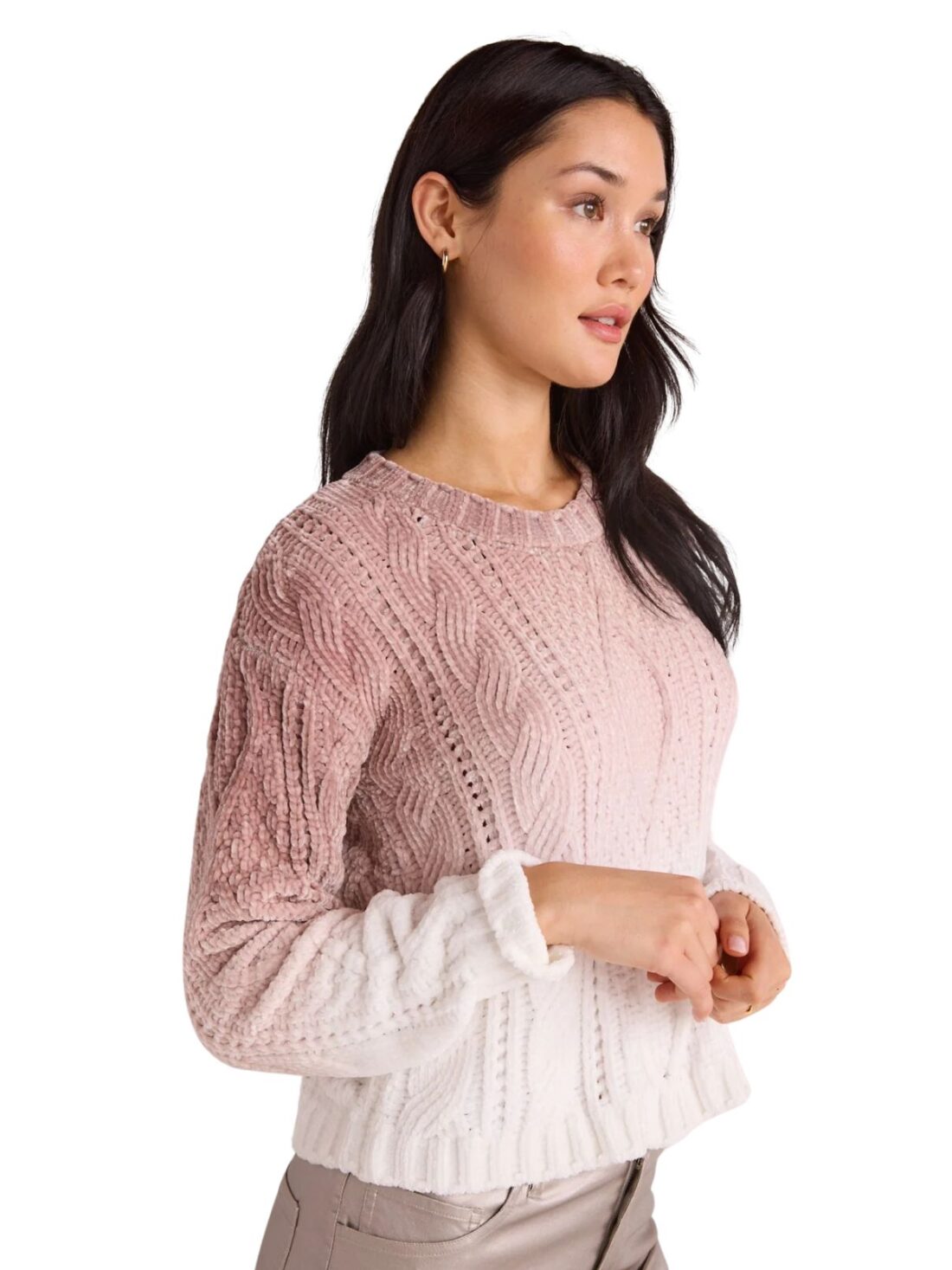 bella dahl ombre dye cable crew sweater in mocha