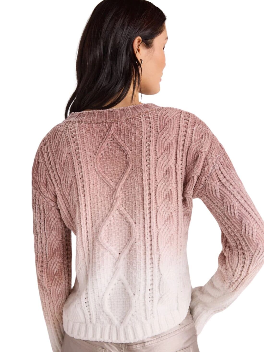 bella dahl ombre dye cable crew sweater in mocha