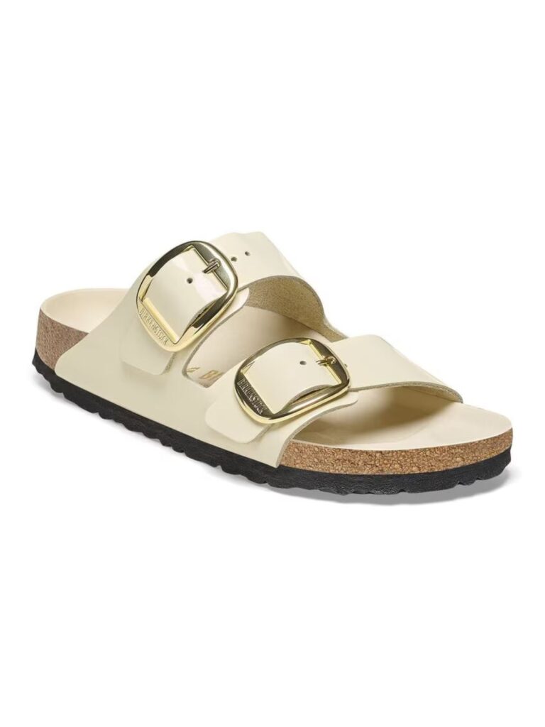 birkenstock arizona big buckle in high shine ecru leather