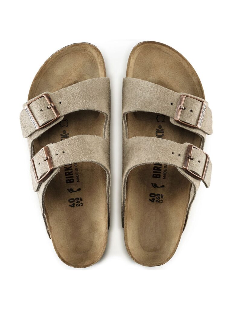 birkenstock arizona soft foot bed in taupe suede