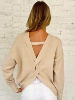 blossom open back sweater in ecru melange