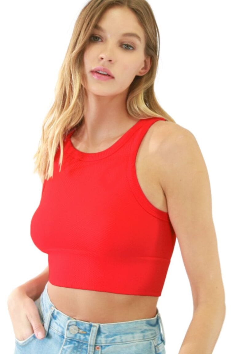 chevron highneck crop top in red