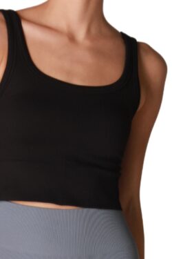 chevron ribbed crop top in black