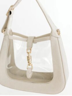 clear stadium bag with ivory vegan leather