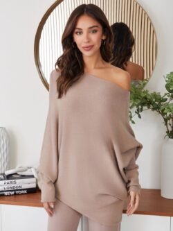 cotton island asymmetrical sweater in mocha