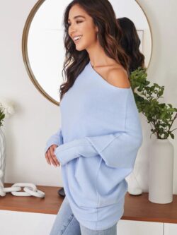 cotton island asymmetrical sweater in sky