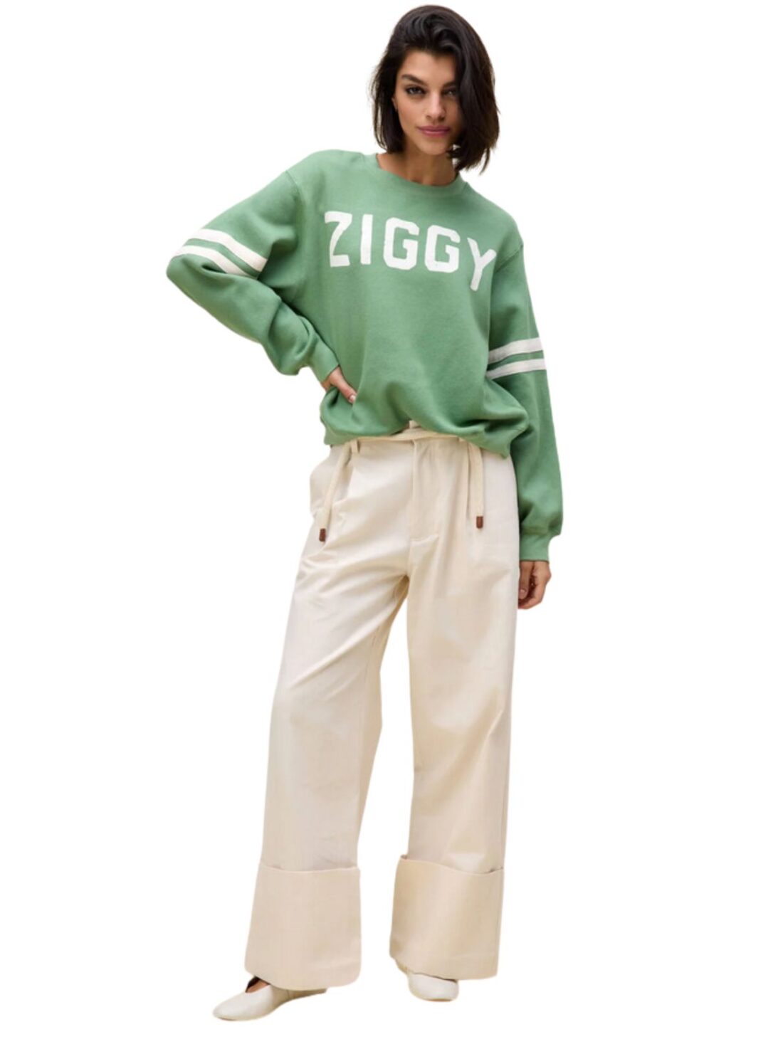 daydreamer ziggy stardust varsity sweatshirt in stone green