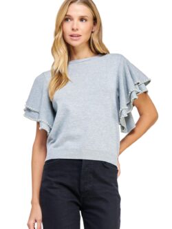 double layer ruffle with pearls top in heather grey