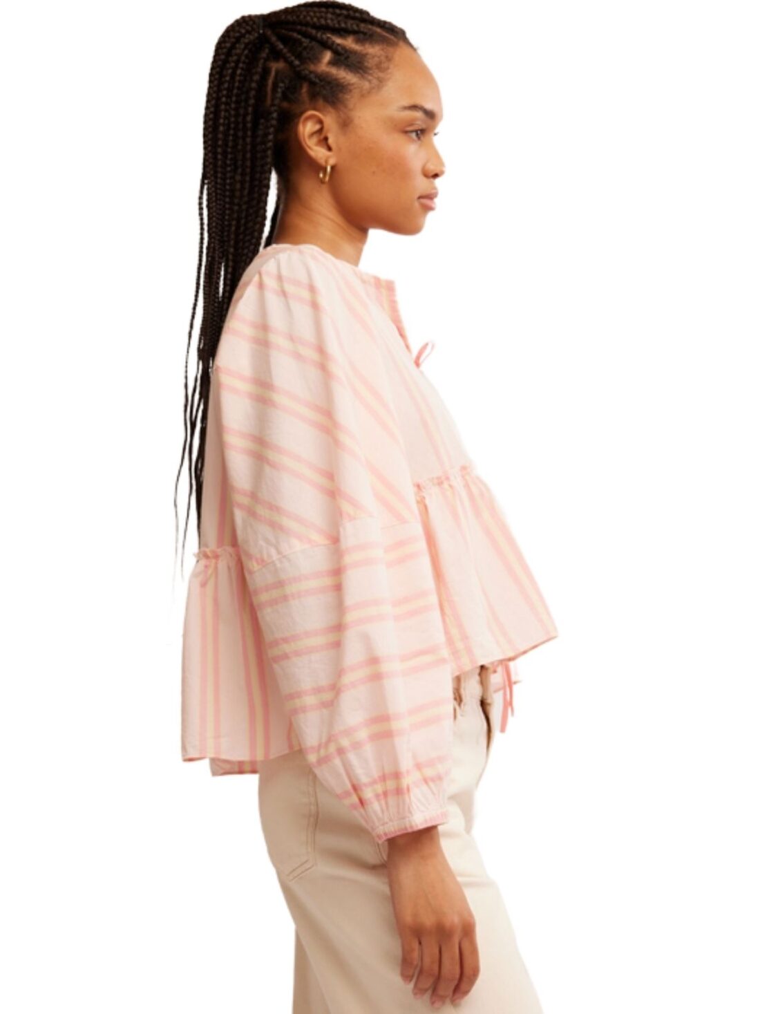 free people brunch babe top in pink and yellow stripe