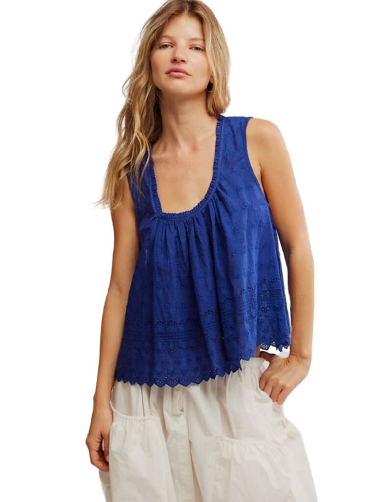 free people marina eyelet tank in bellwether blue