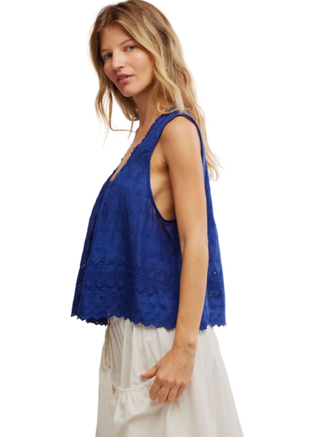 free people marina eyelet tank in bellwether blue