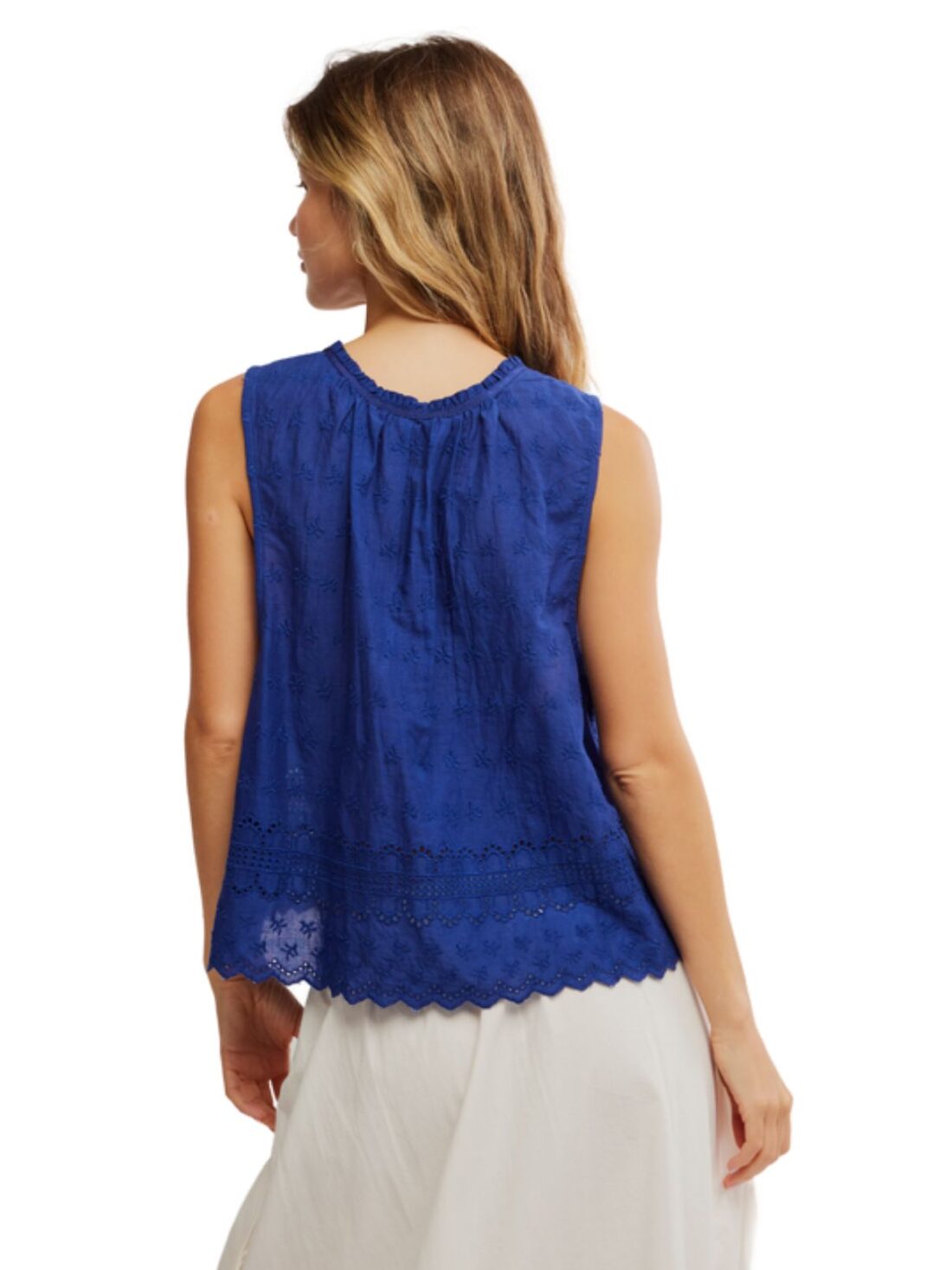 free people marina eyelet tank in bellwether blue