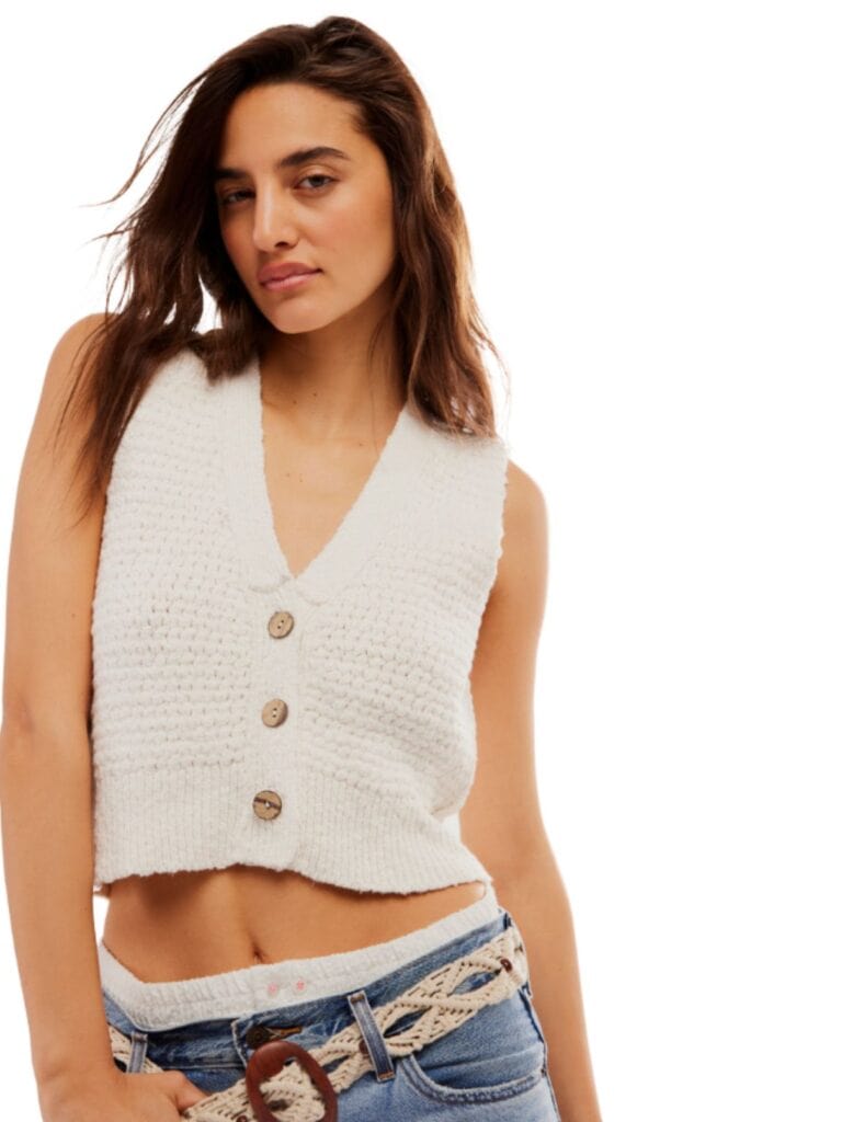 free people wtf ava vest in sugar straw