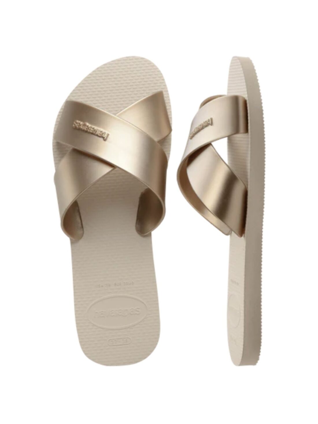 havaianas aqua metallic sandal in beige