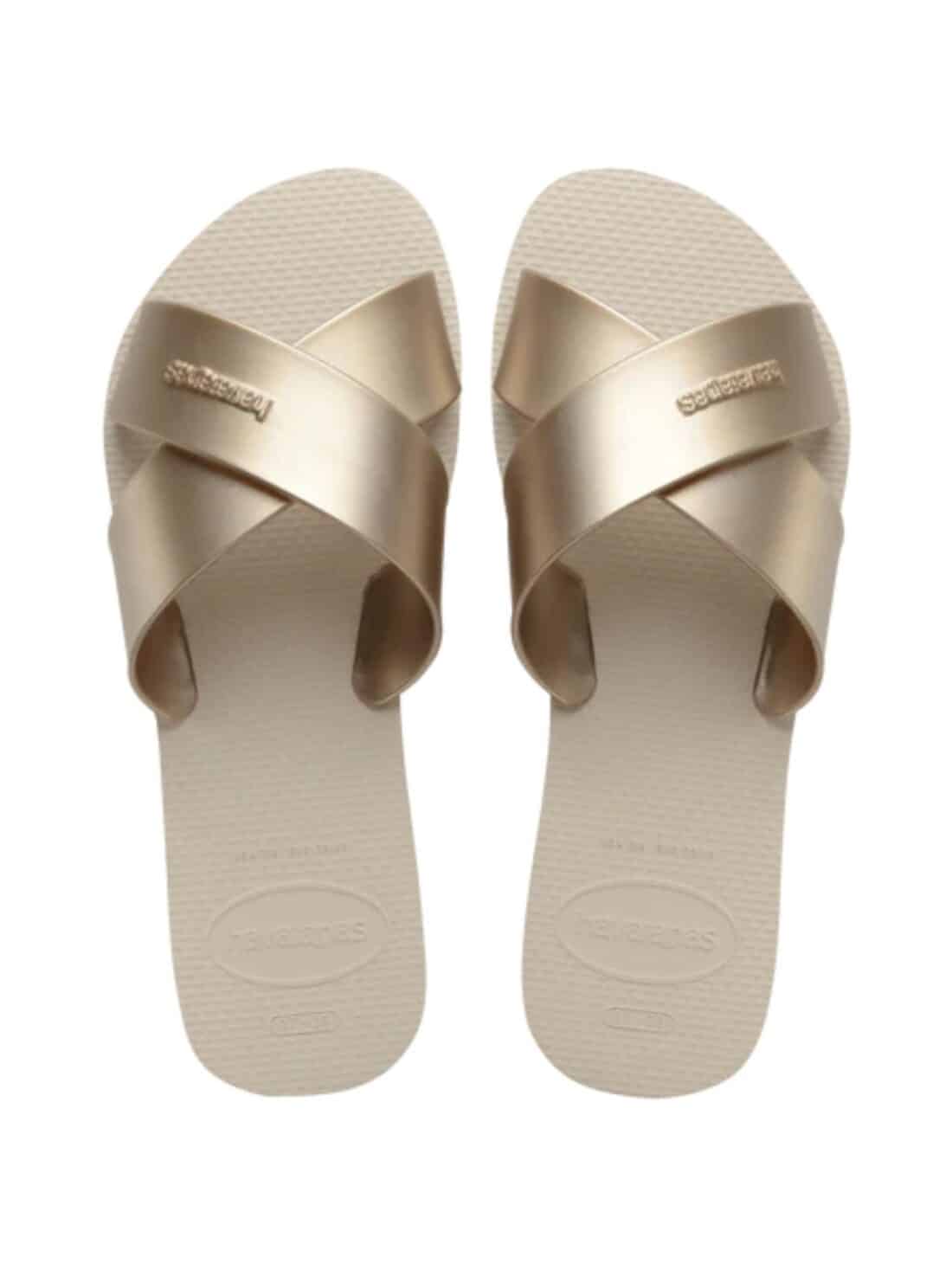 havaianas aqua metallic sandal in beige