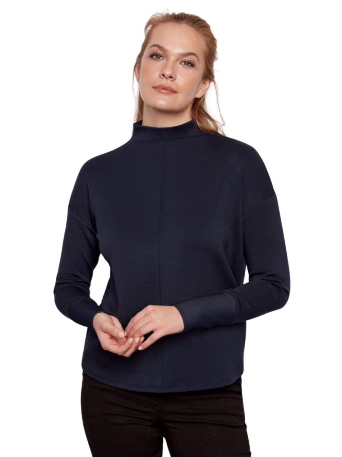 i love tyler madson arya turtleneck in navy butter contrast