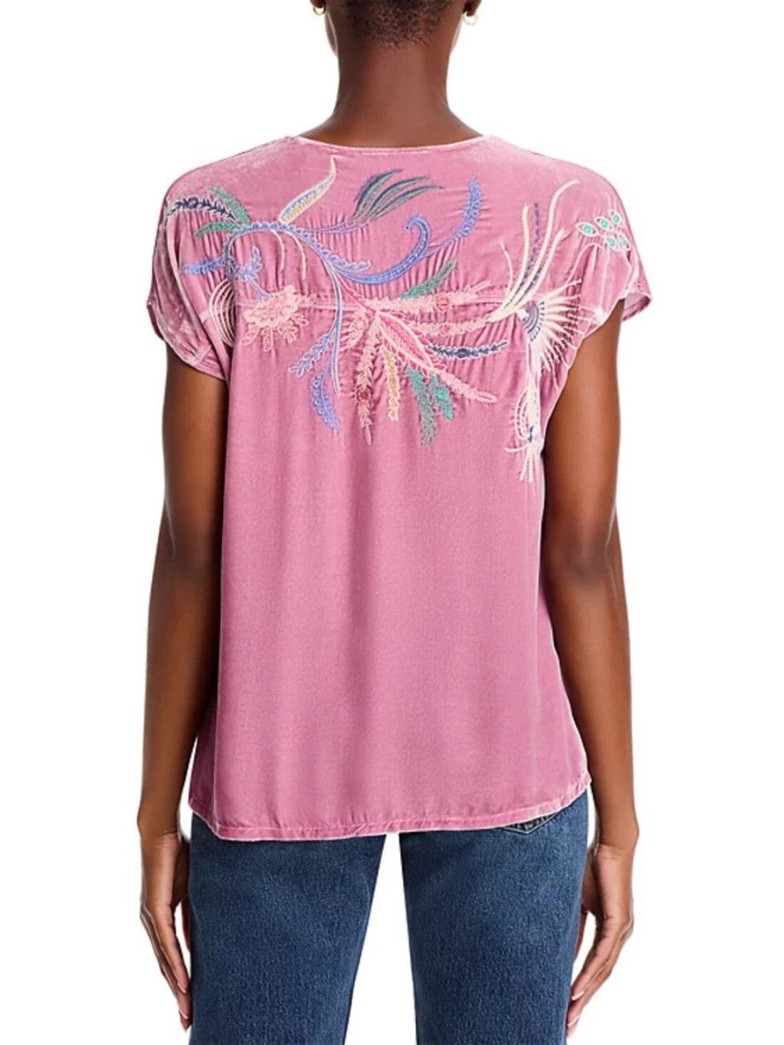 johnny was easy velvet panaled tee in dusty rose