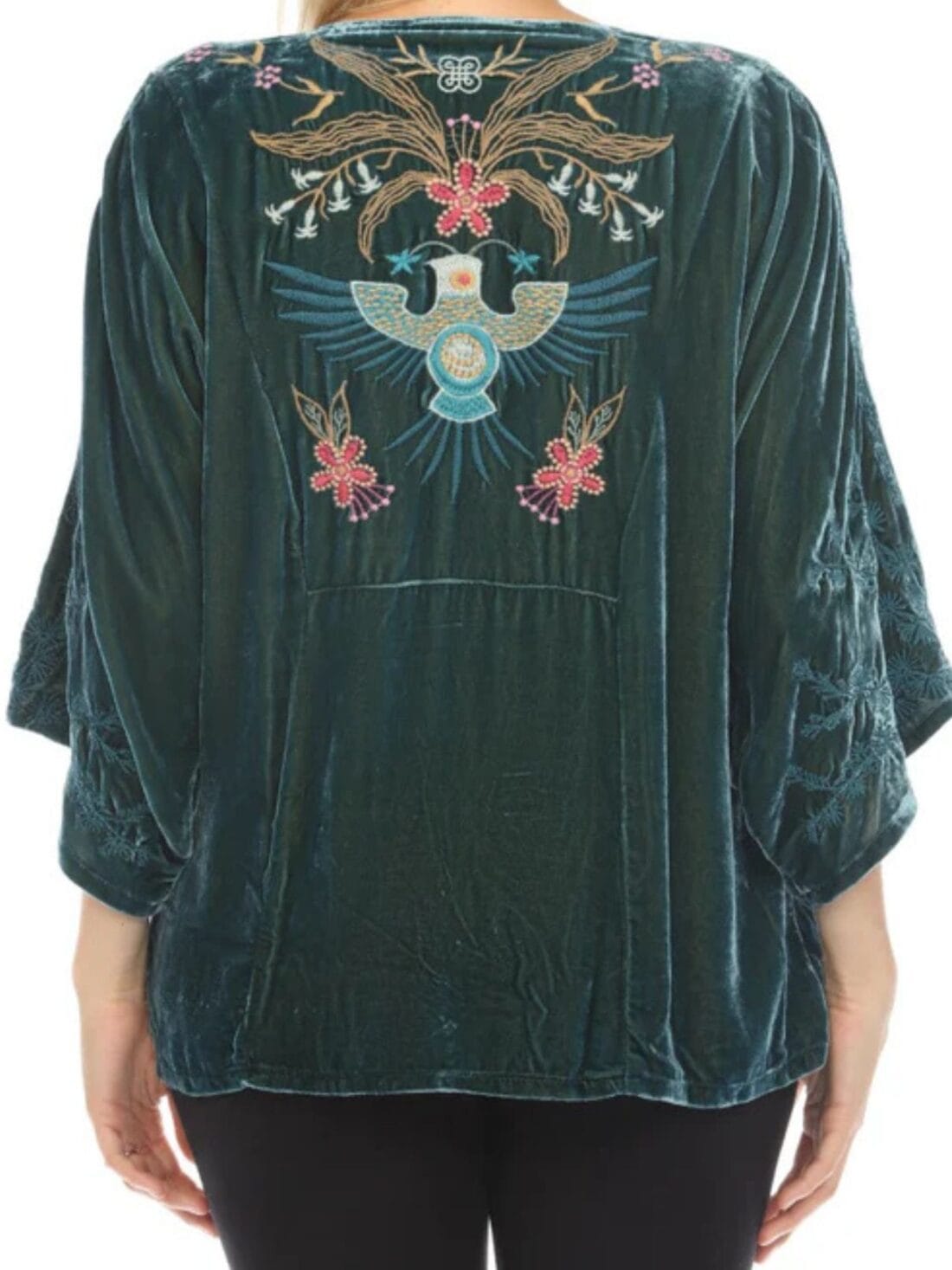 johnny was velvet kaftan blouse in peacock