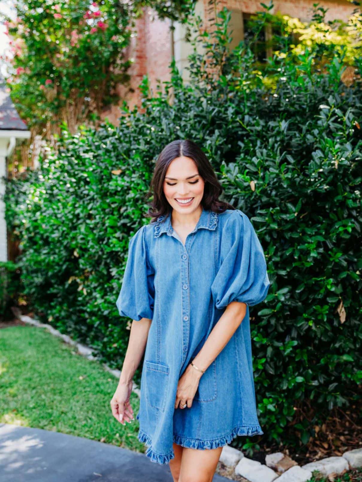 karlie denim ruffle pocket dress